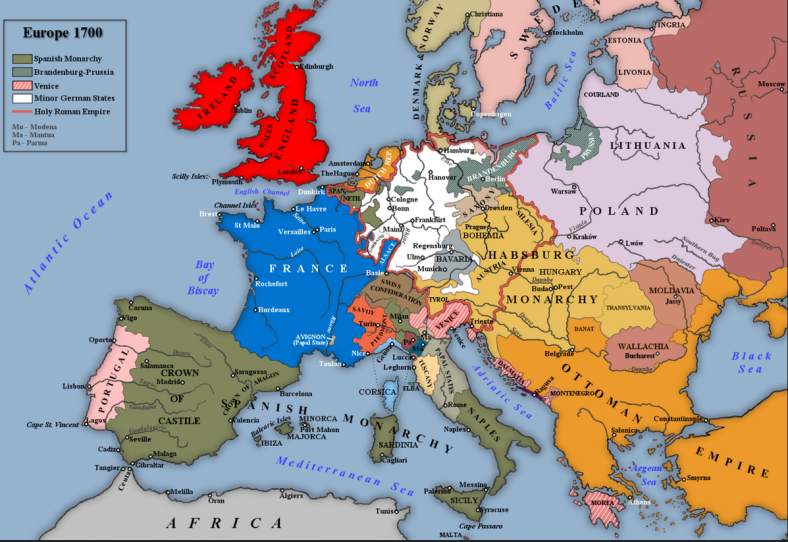 1700. Carte de l&amp;#39;Europe | Histoires d&amp;#39;universités